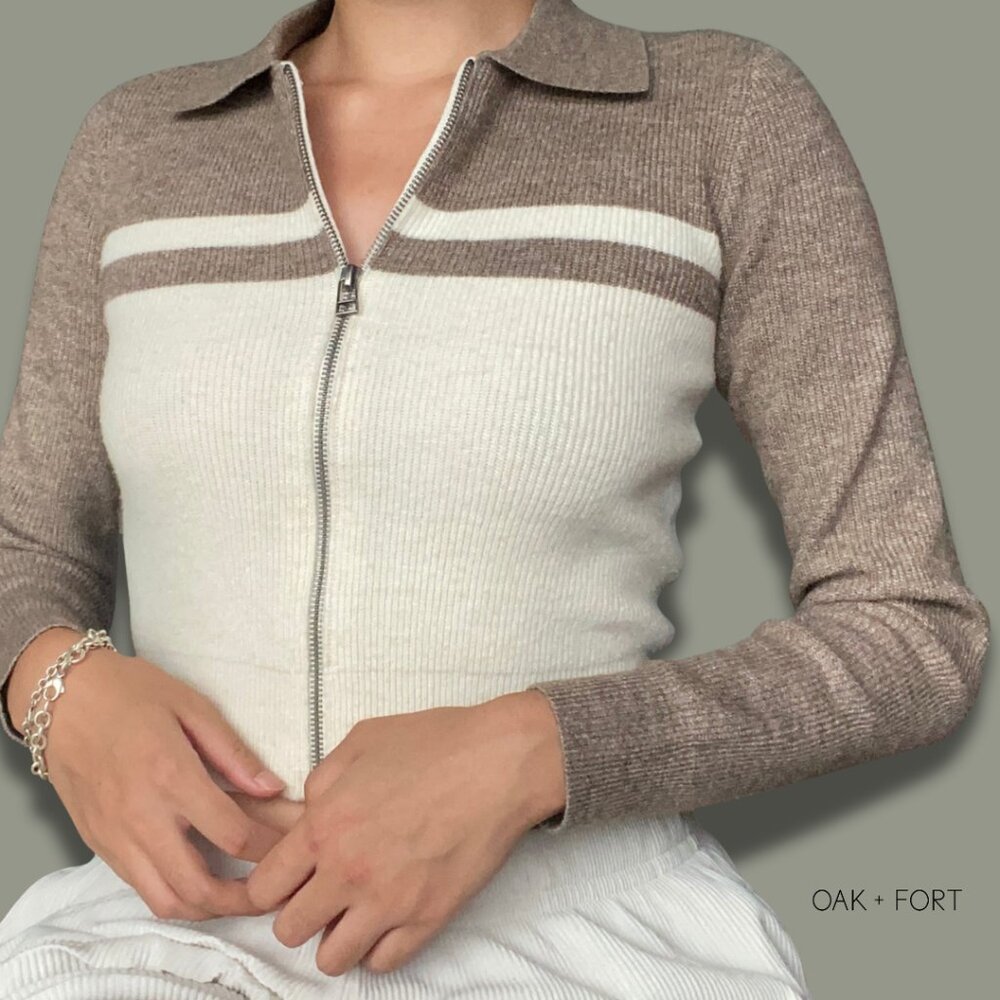 Colour Block Zip Cardigan